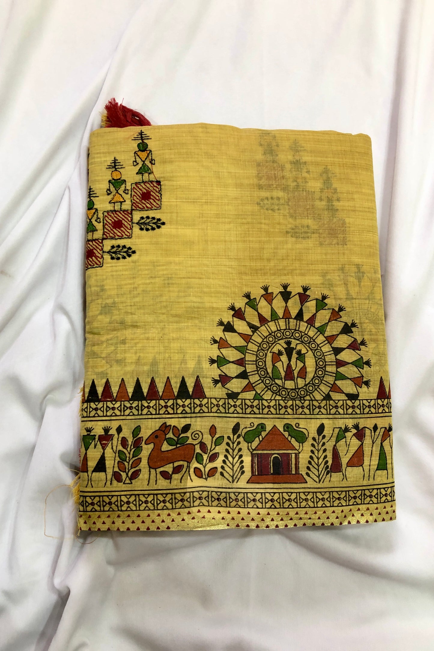 Embroidered Cotton Saree - Yellow