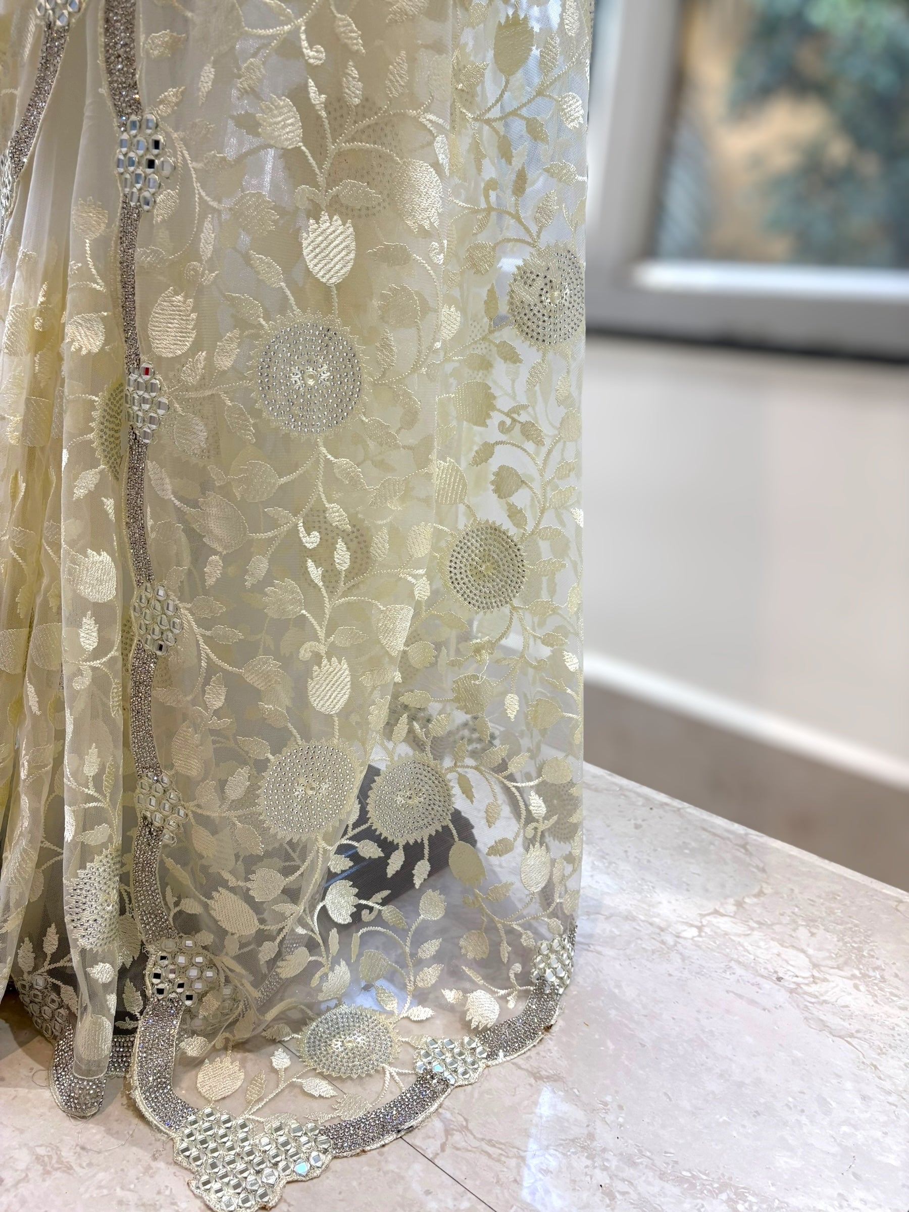 Off white floral net saree