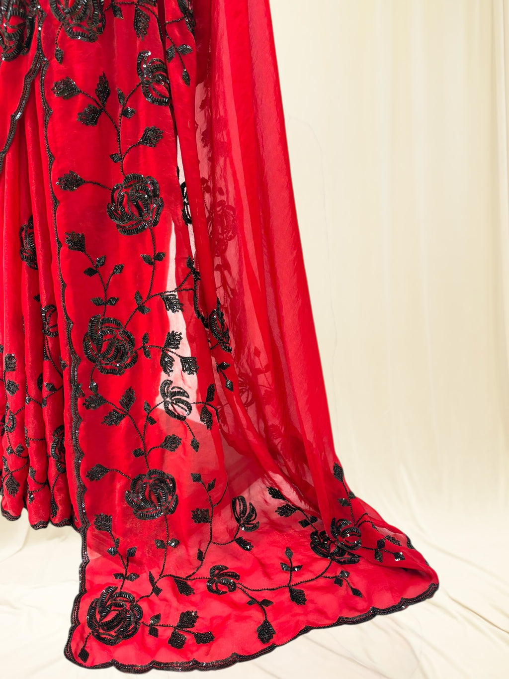 Designer red fendy sequins saree