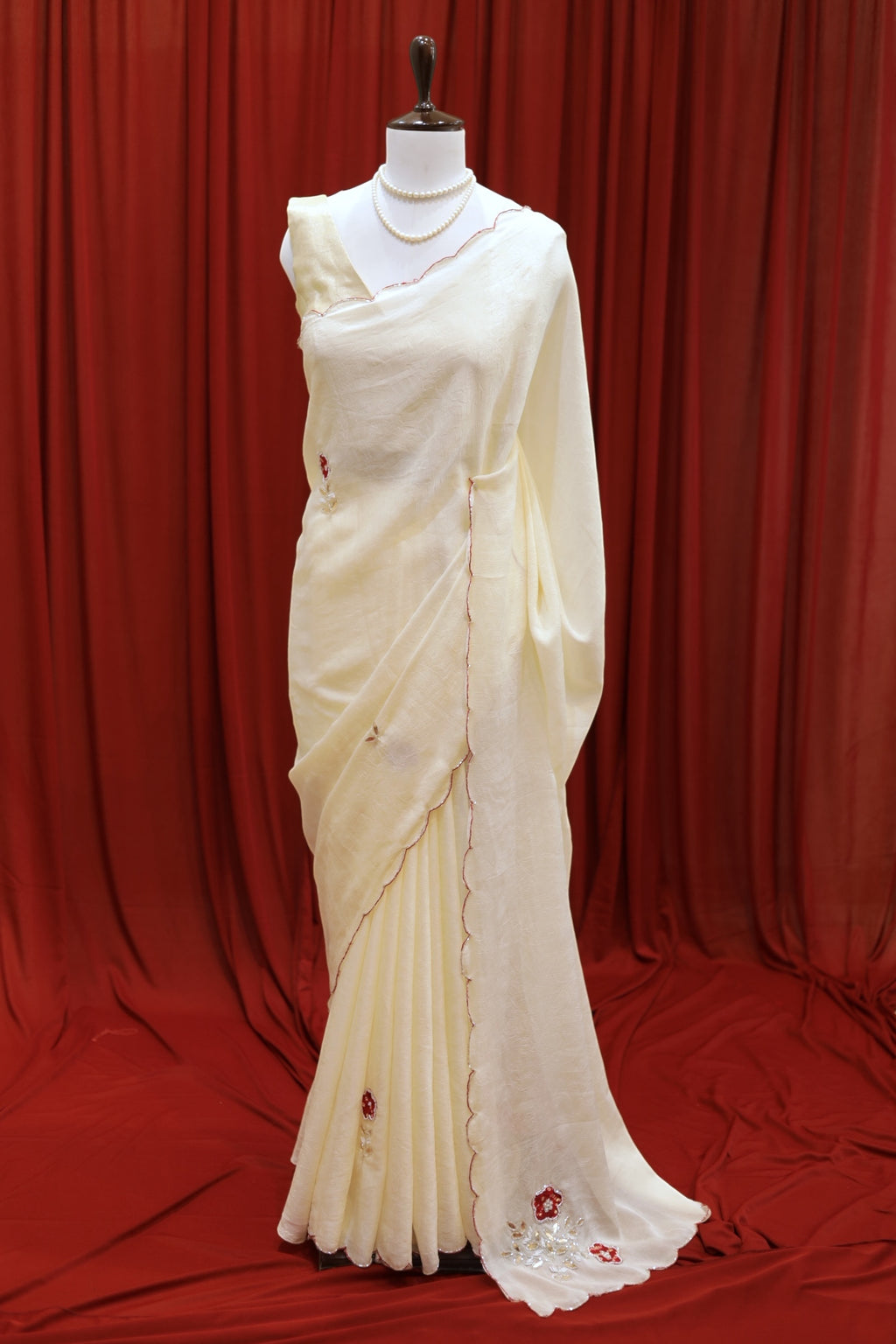 Dola silk bandhani embellished saree - Off White