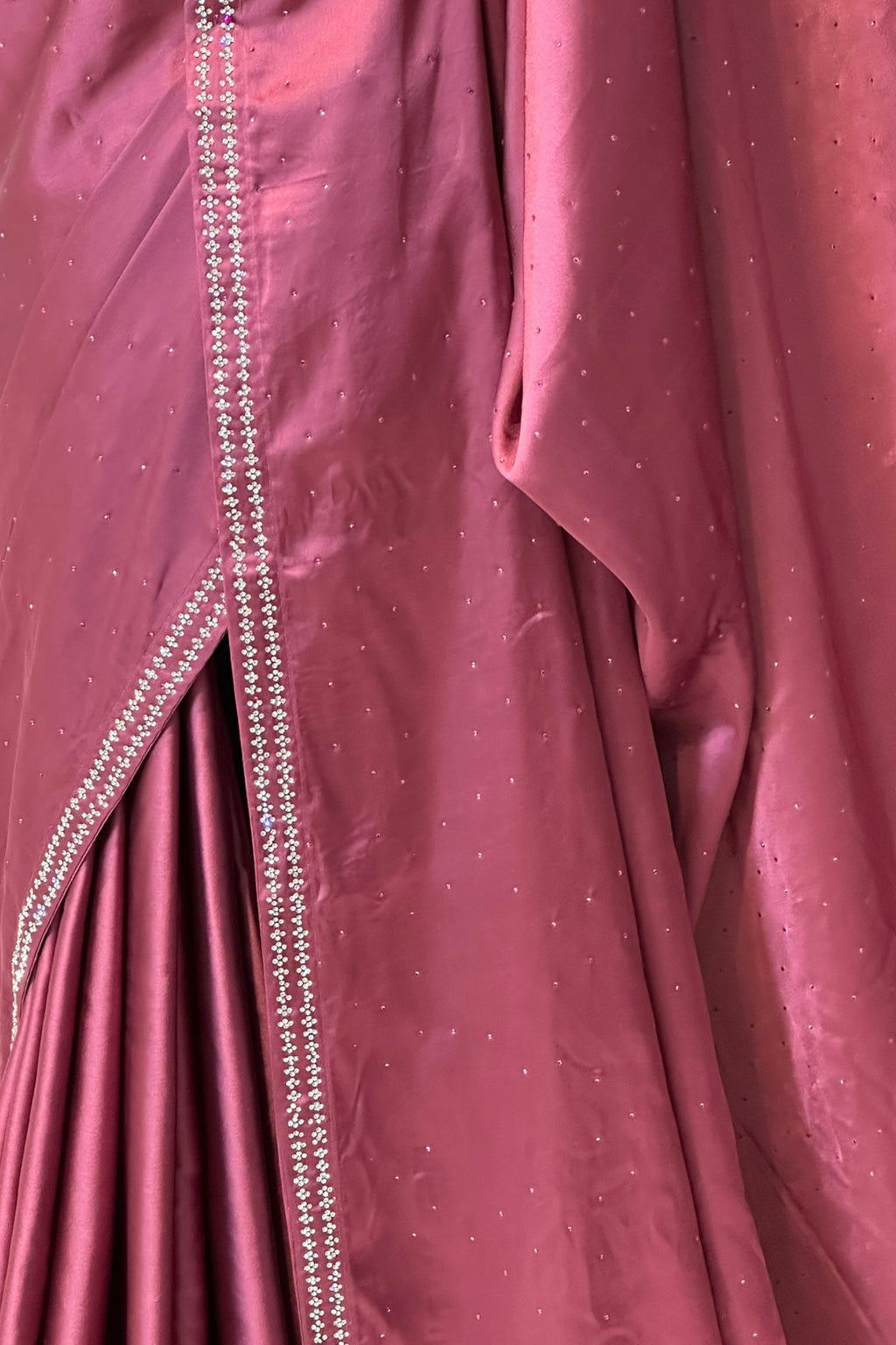 Satin swarovski embellished saree - Wine