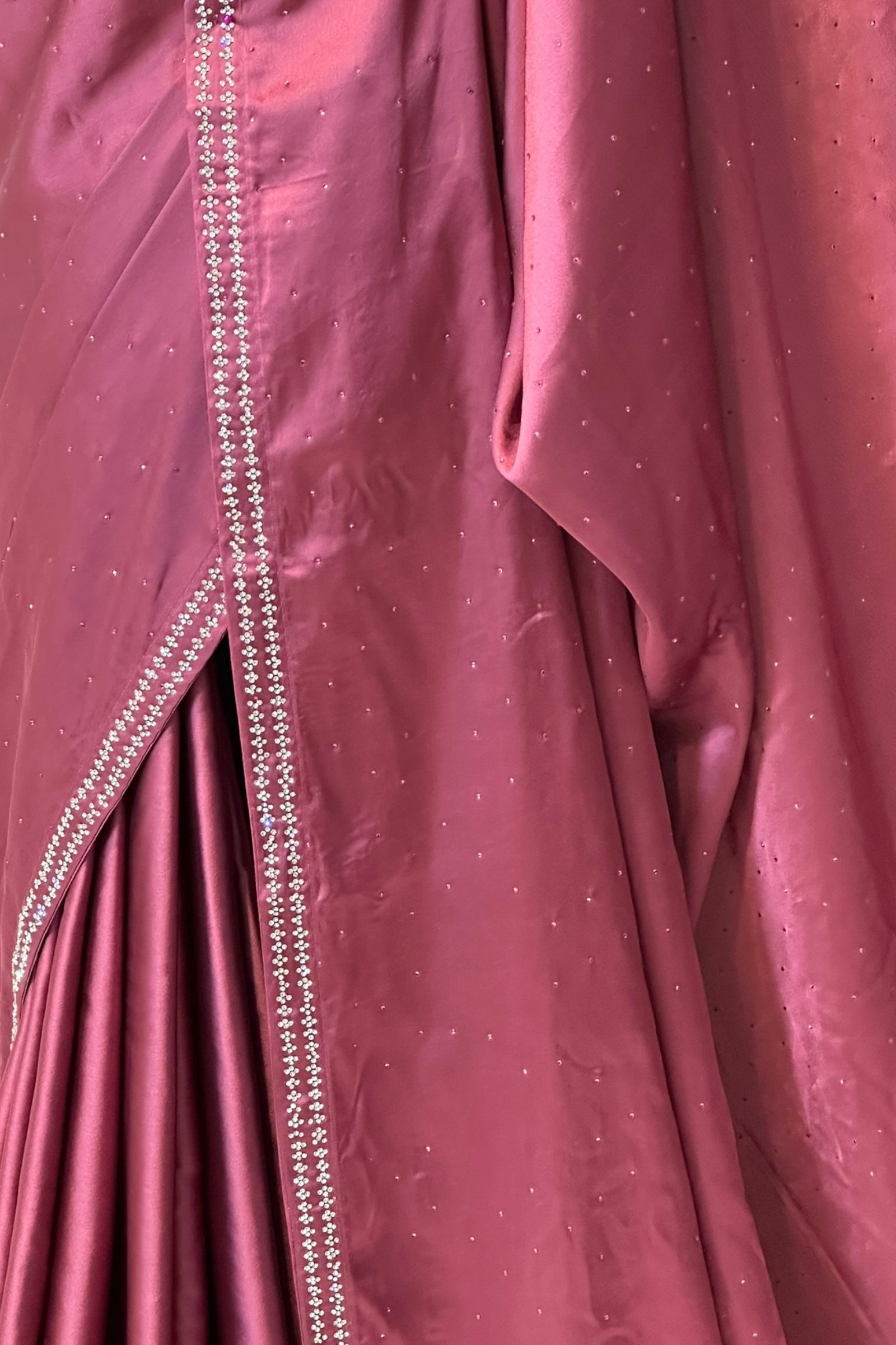 Satin swarovski embellished saree - Wine