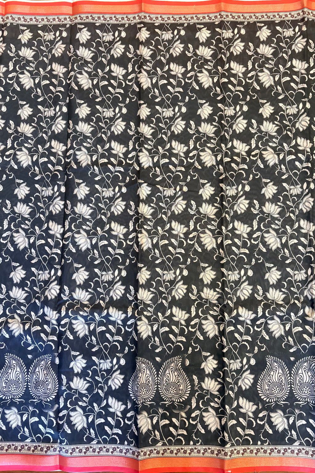 Soft muslin cotton saree - Black