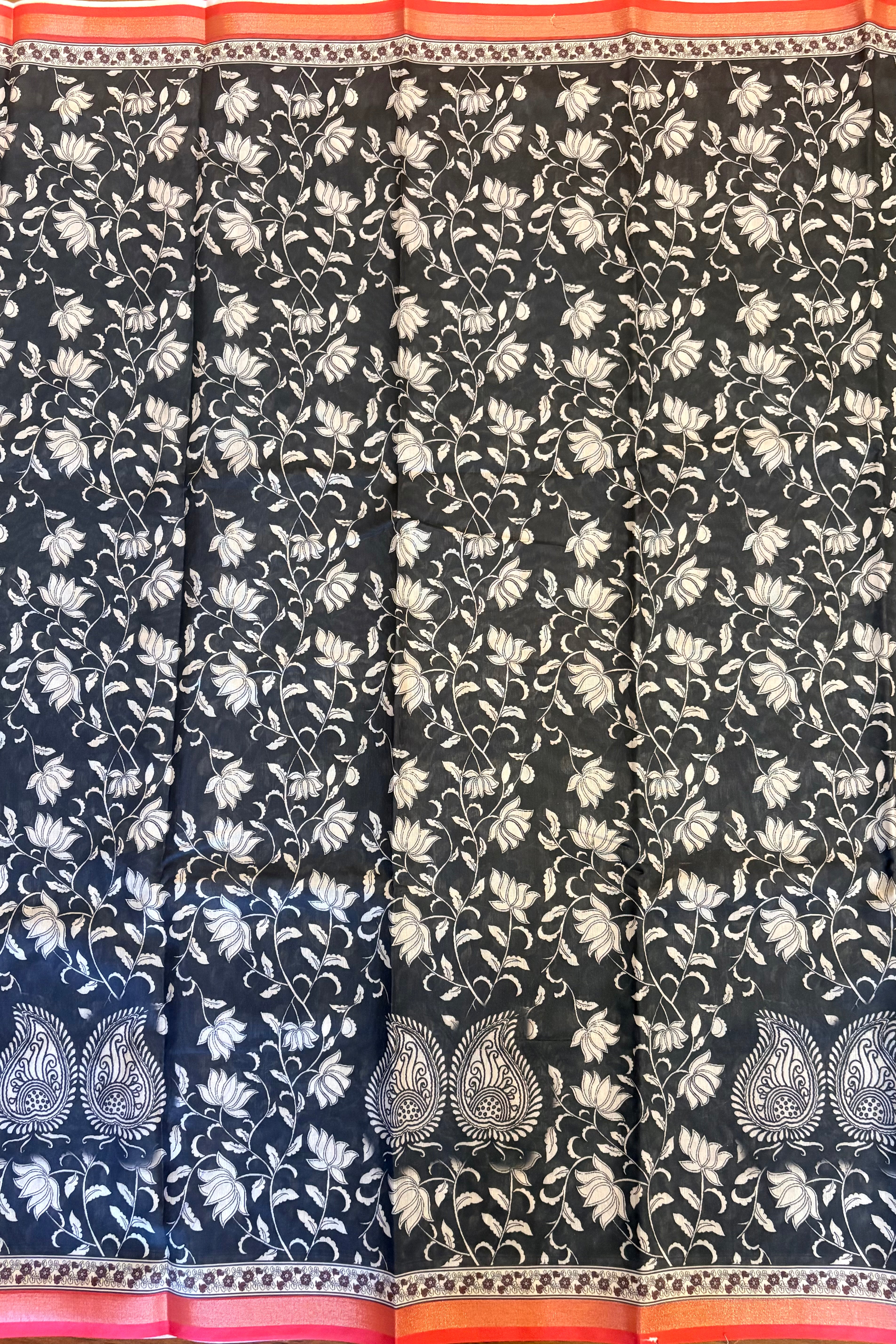 Soft muslin cotton saree - Black