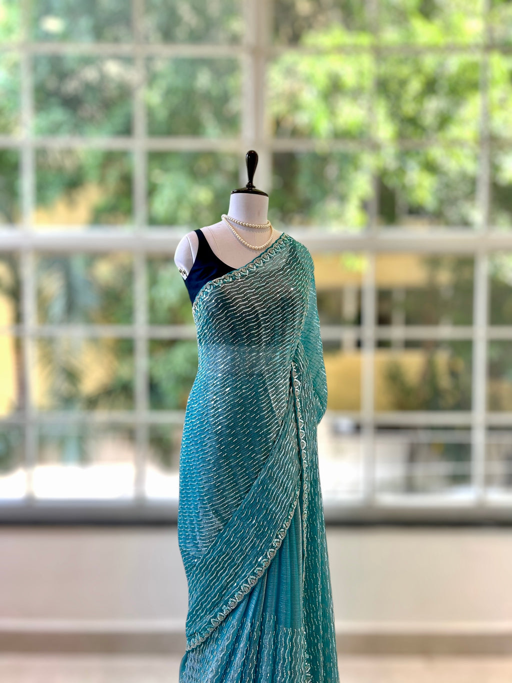 Shimmer Chiffon Embellished Saree - Blue