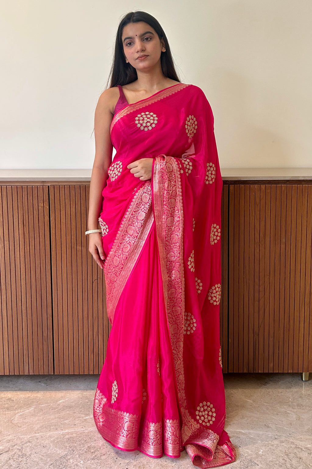 Pure organza zari embroidered saree - Pink