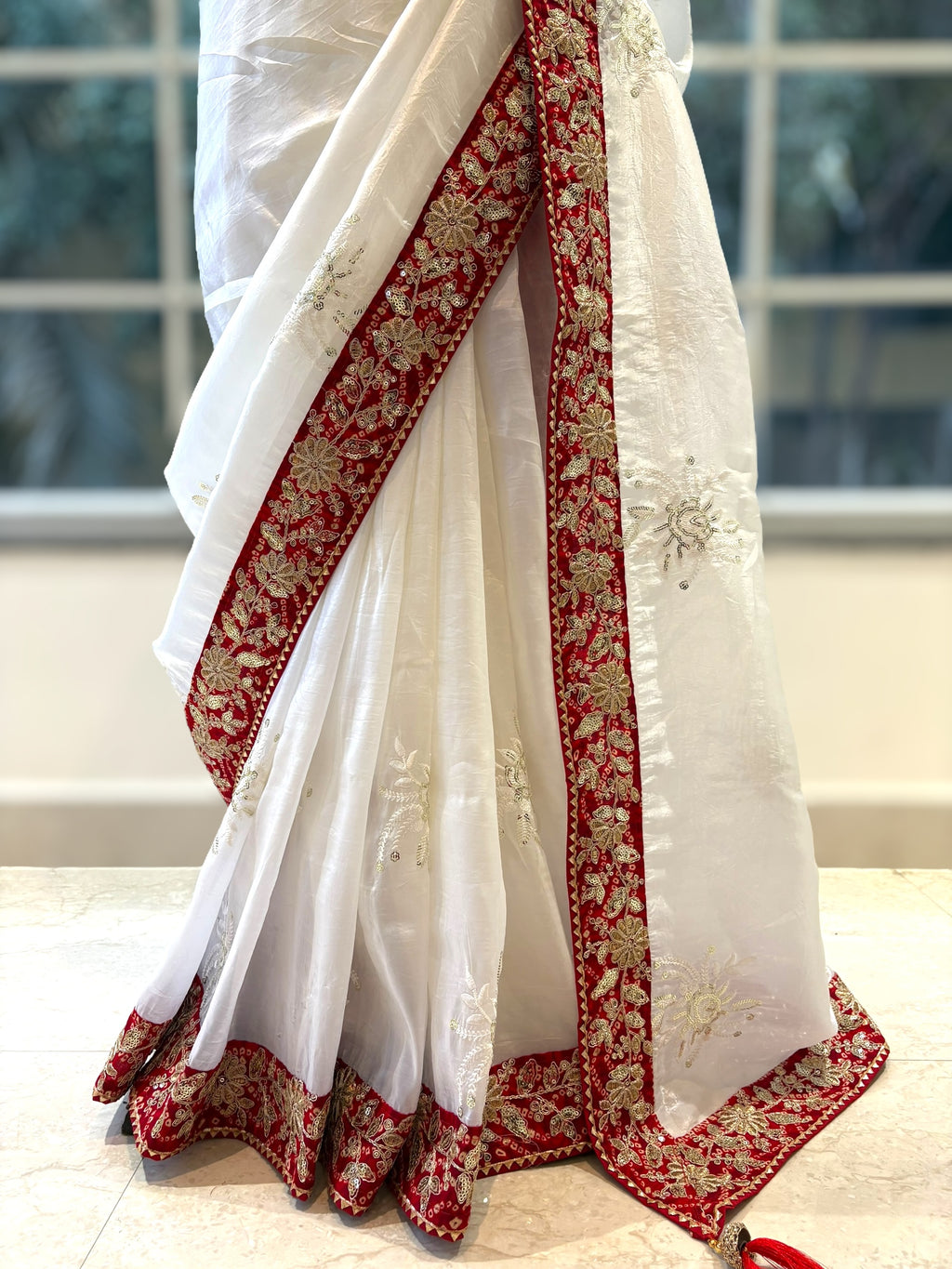 Soft organza embroidered saree - White