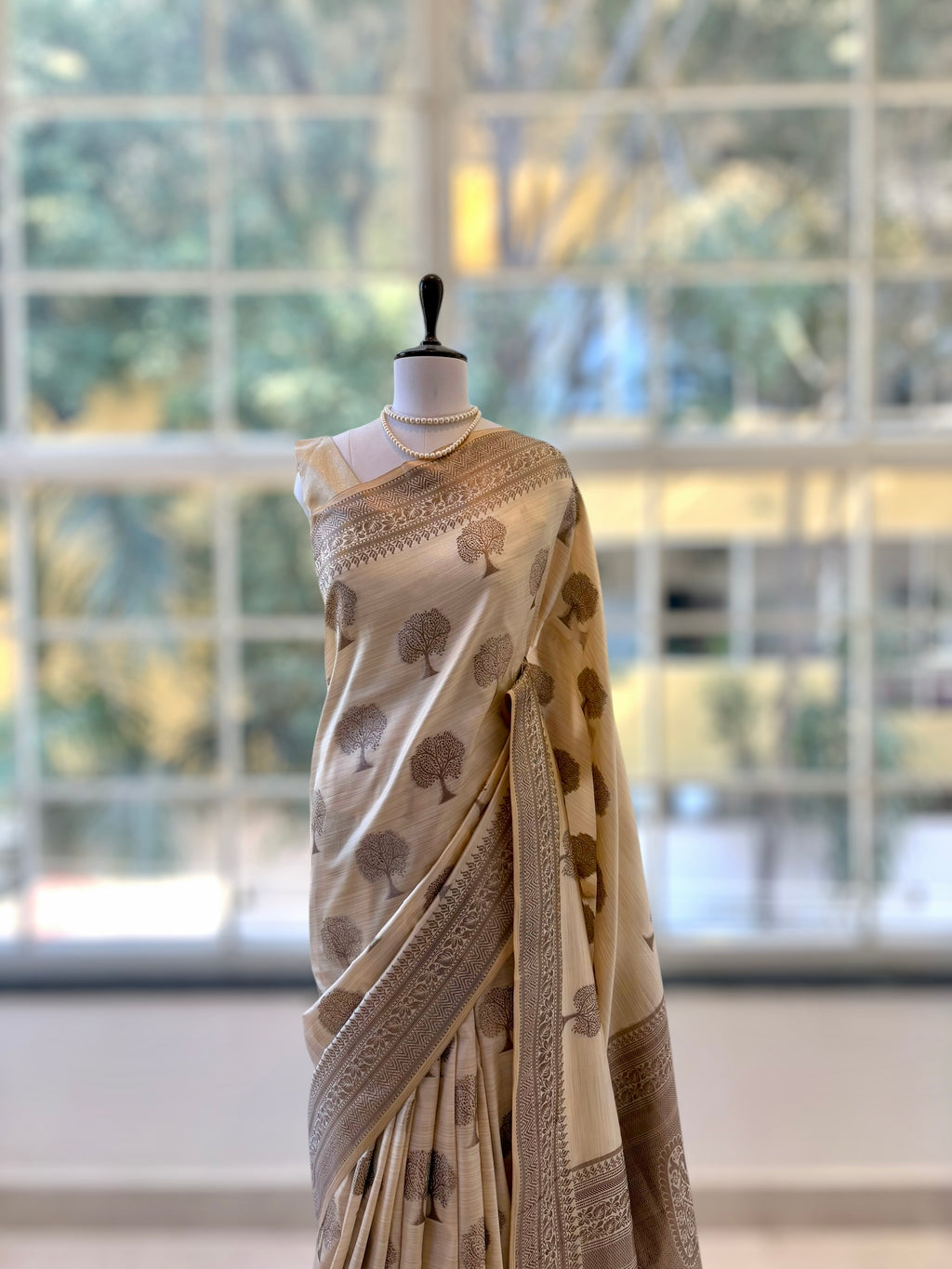 Beige soft silk printed saree