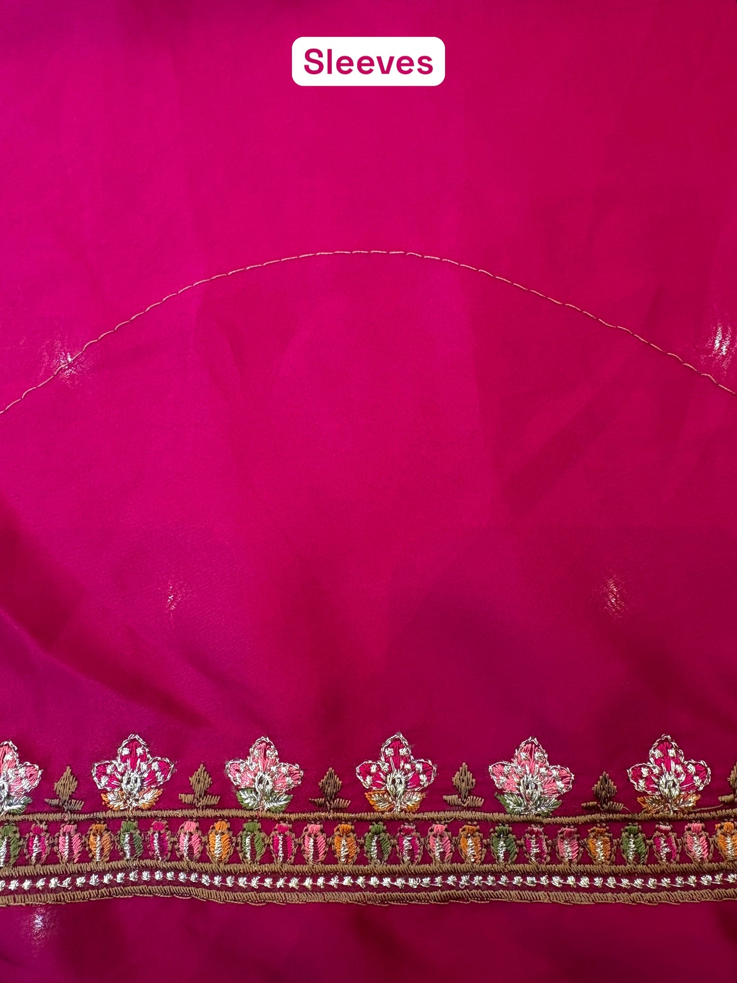 Embroidered satin saree - Fuchsia Pink
