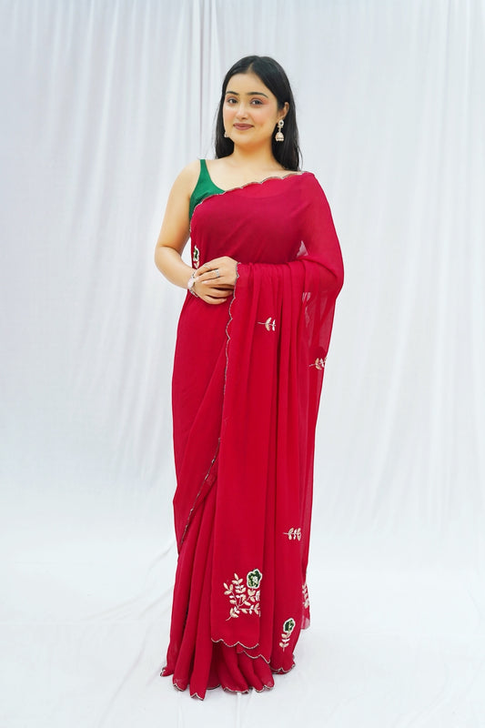 Dola silk bandhani embellished saree - Red
