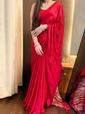 Plain pure gajji silk lagdi patta saree - Red