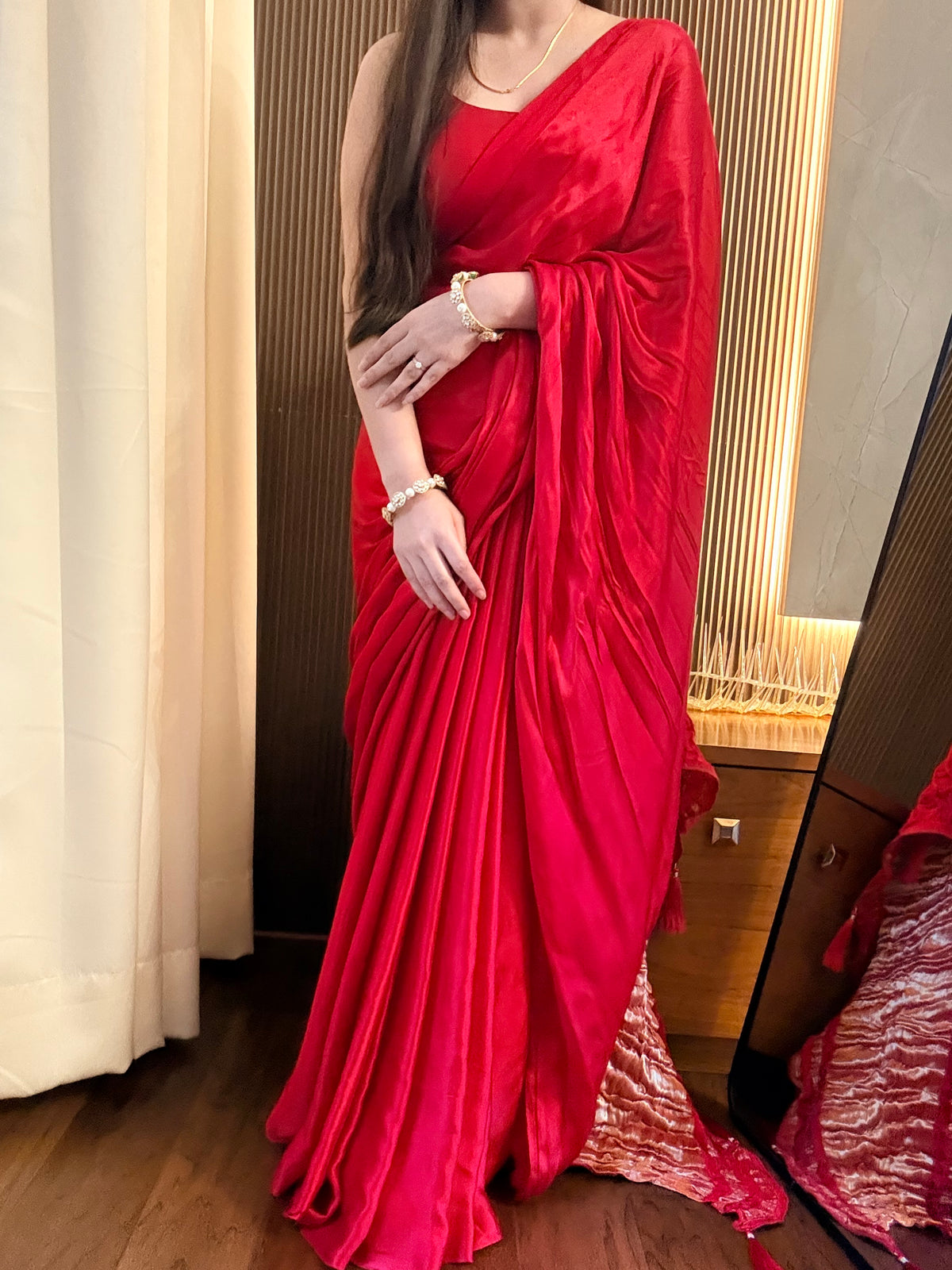 Plain pure gajji silk lagdi patta saree - Red