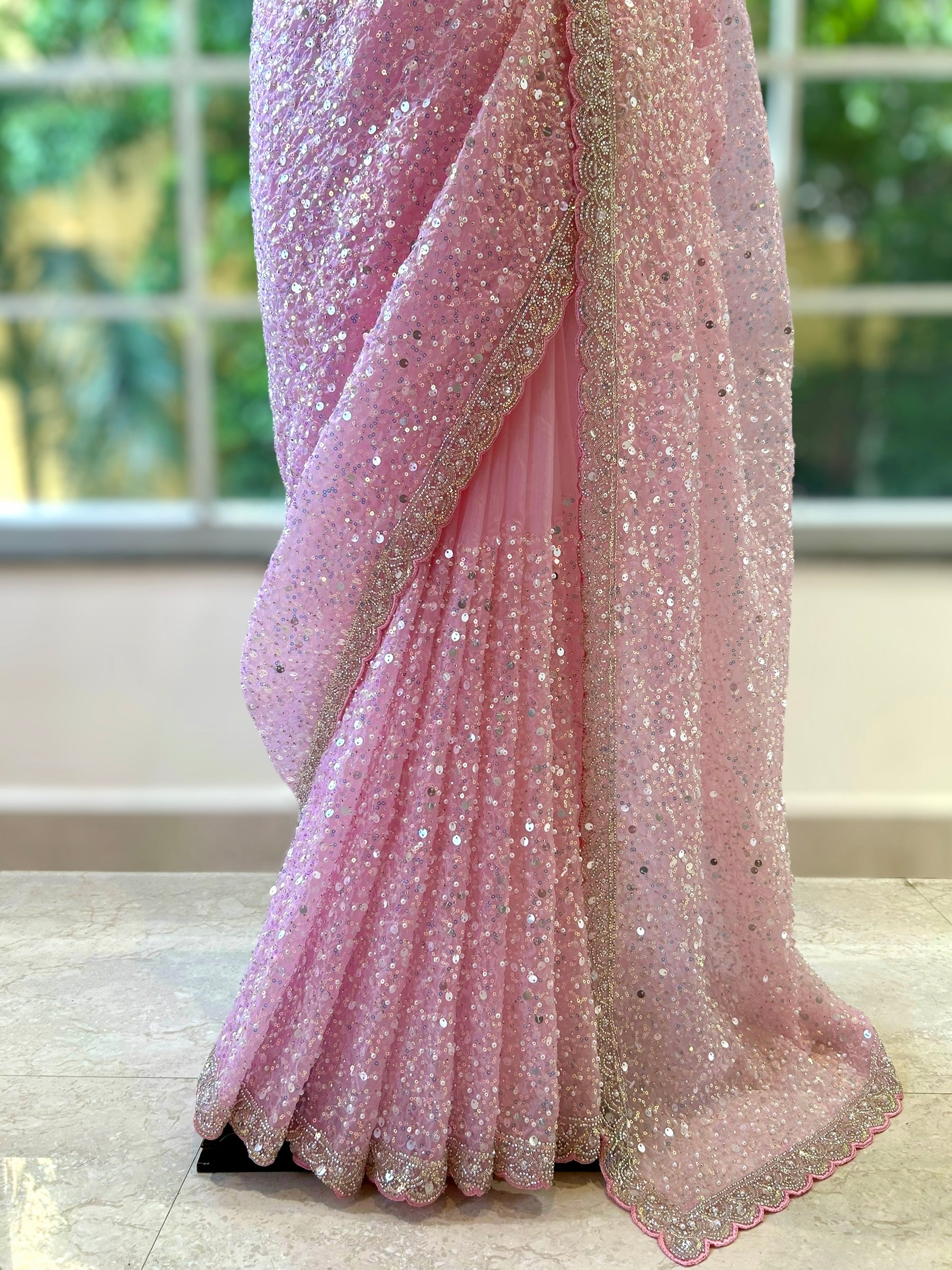 Baby pink imported soft organza saree