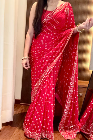 Pure viscose bandhani saree - Red