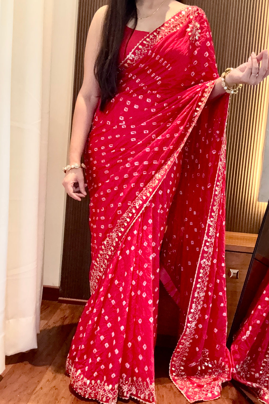 Pure viscose bandhani saree - Red