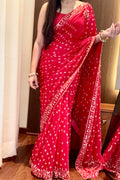 Pure viscose bandhani saree - Red