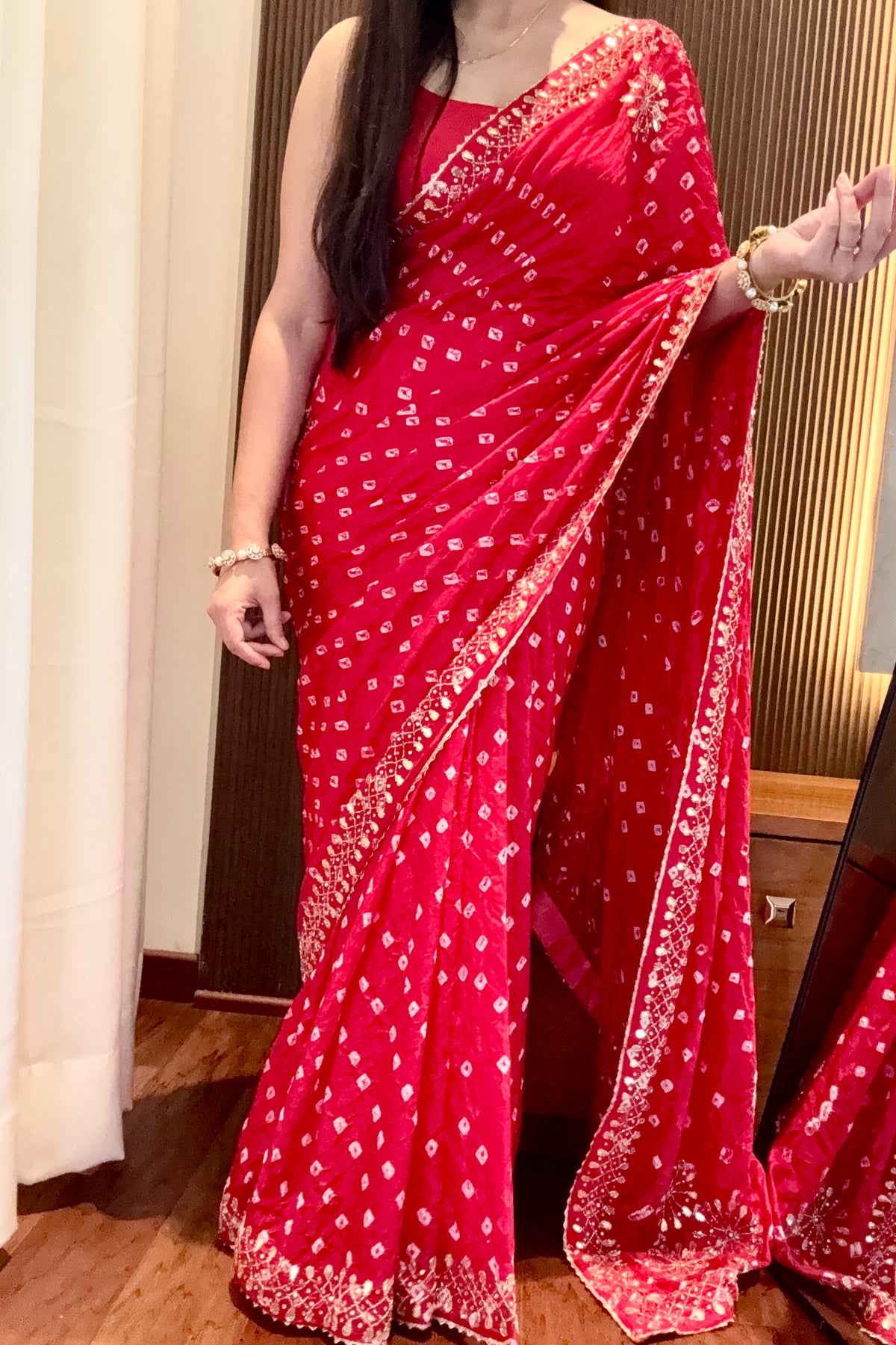 Pure viscose bandhani saree - Red