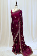Wine swarovski fendy satin saree