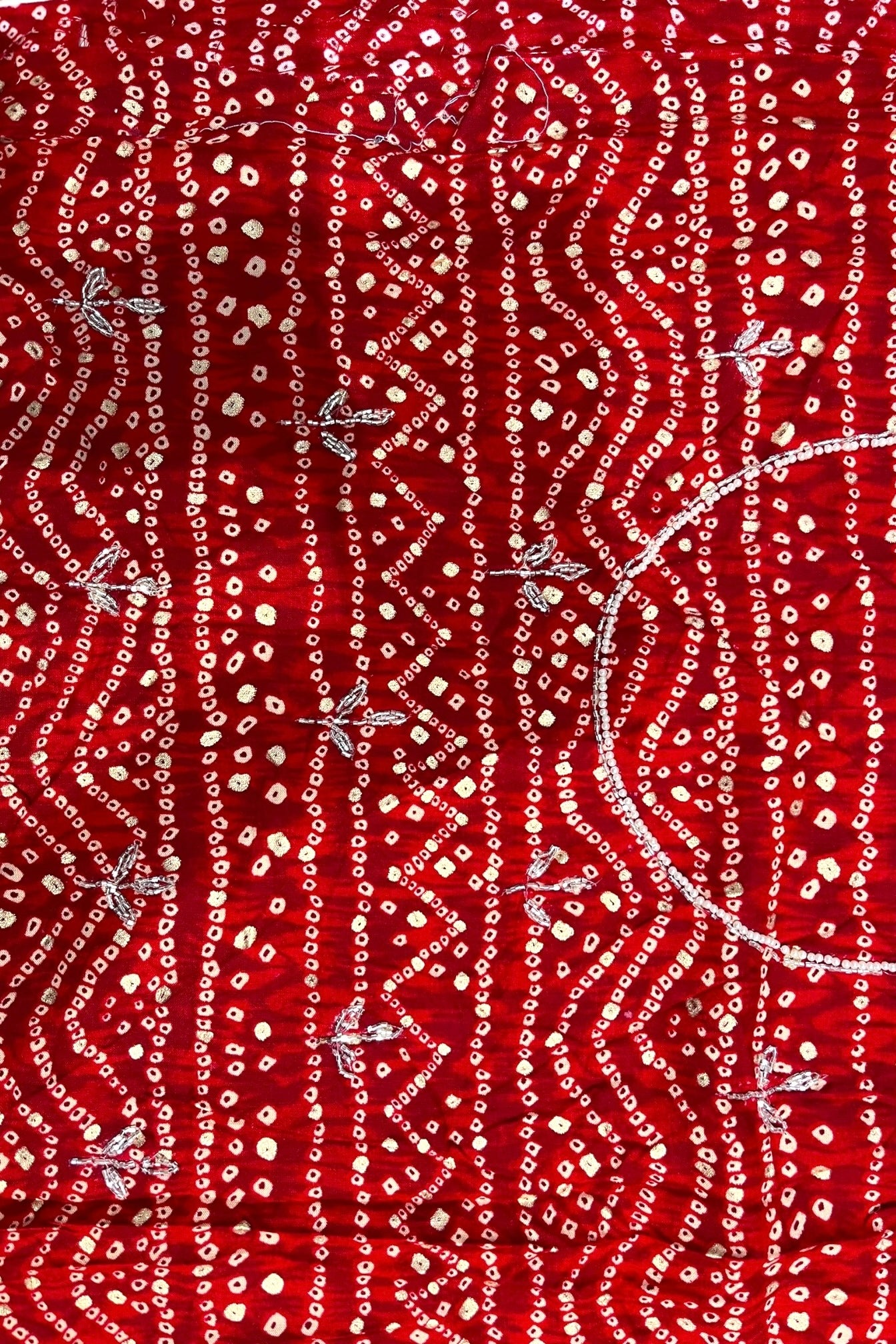 Dola silk bandhani embellished saree - Off White