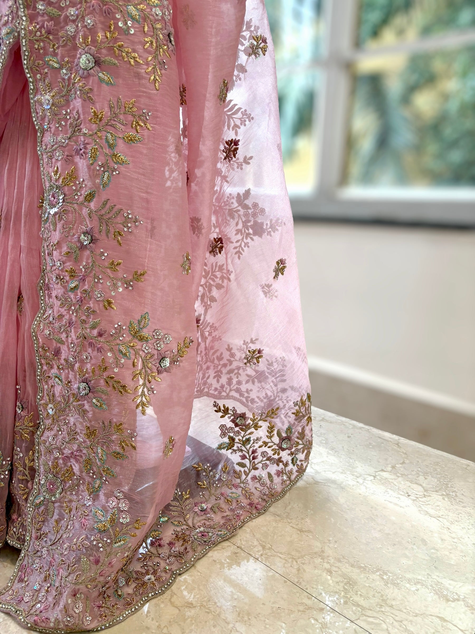 Pink Organza Embellished Saree