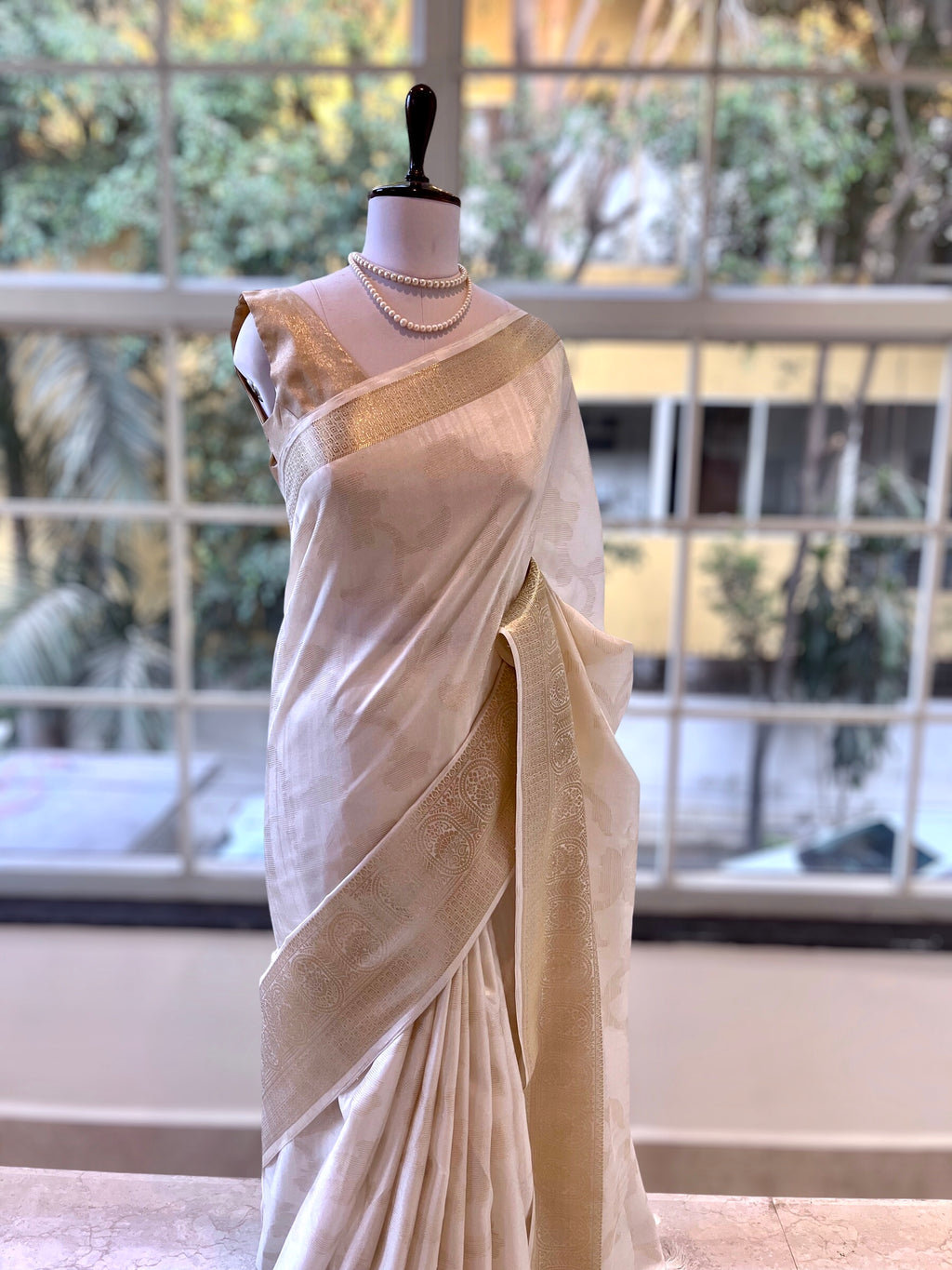 Classic White Golden Zari Saree