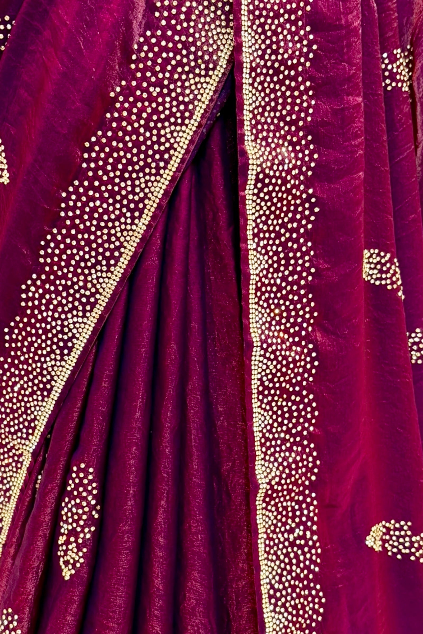 Wine swarovski fendy satin saree