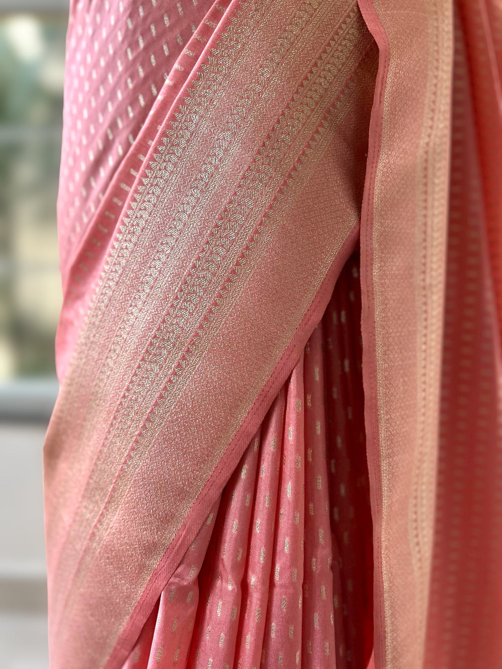 Peach pink gajji silk saree