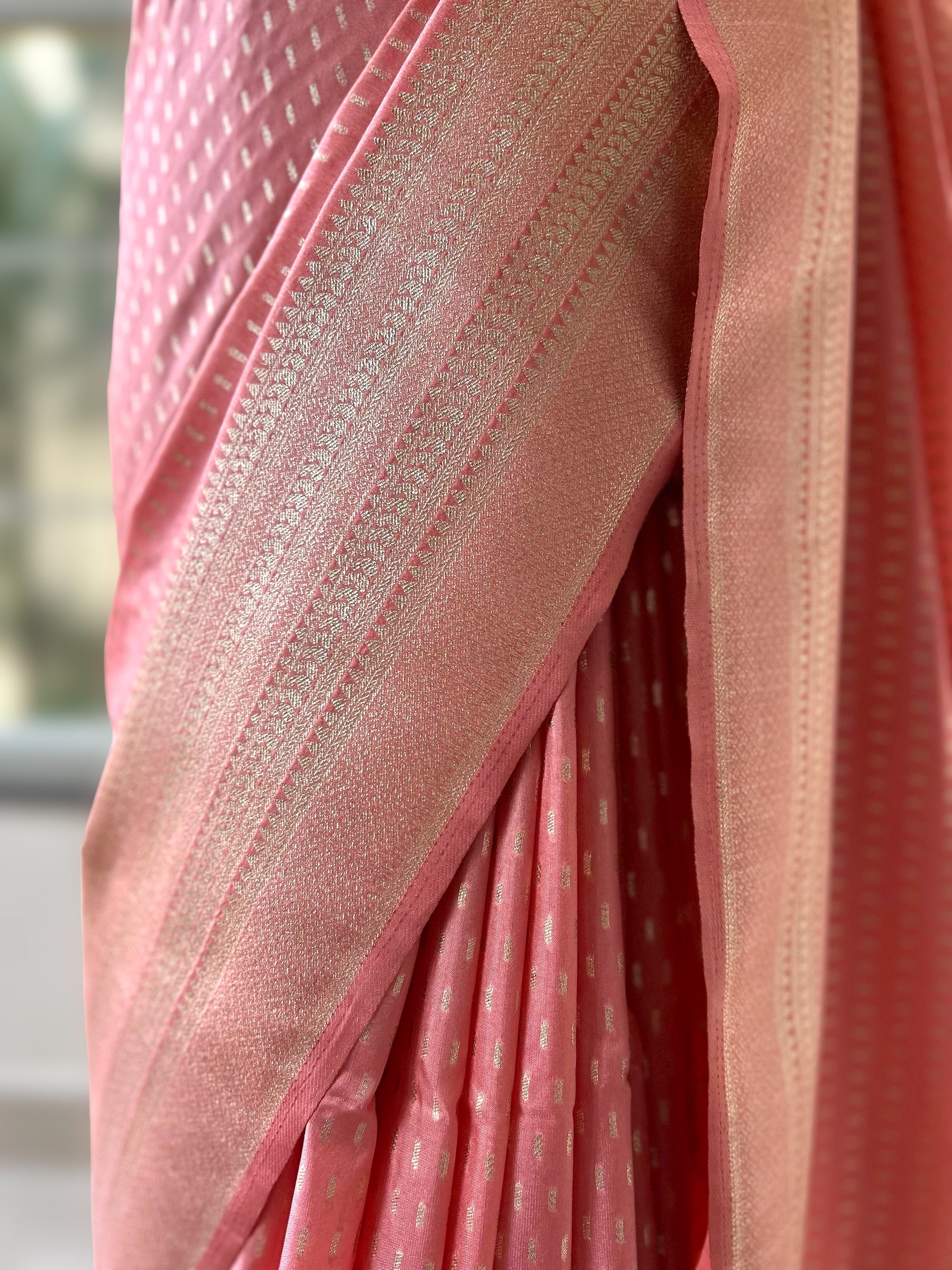 Peach pink gajji silk saree