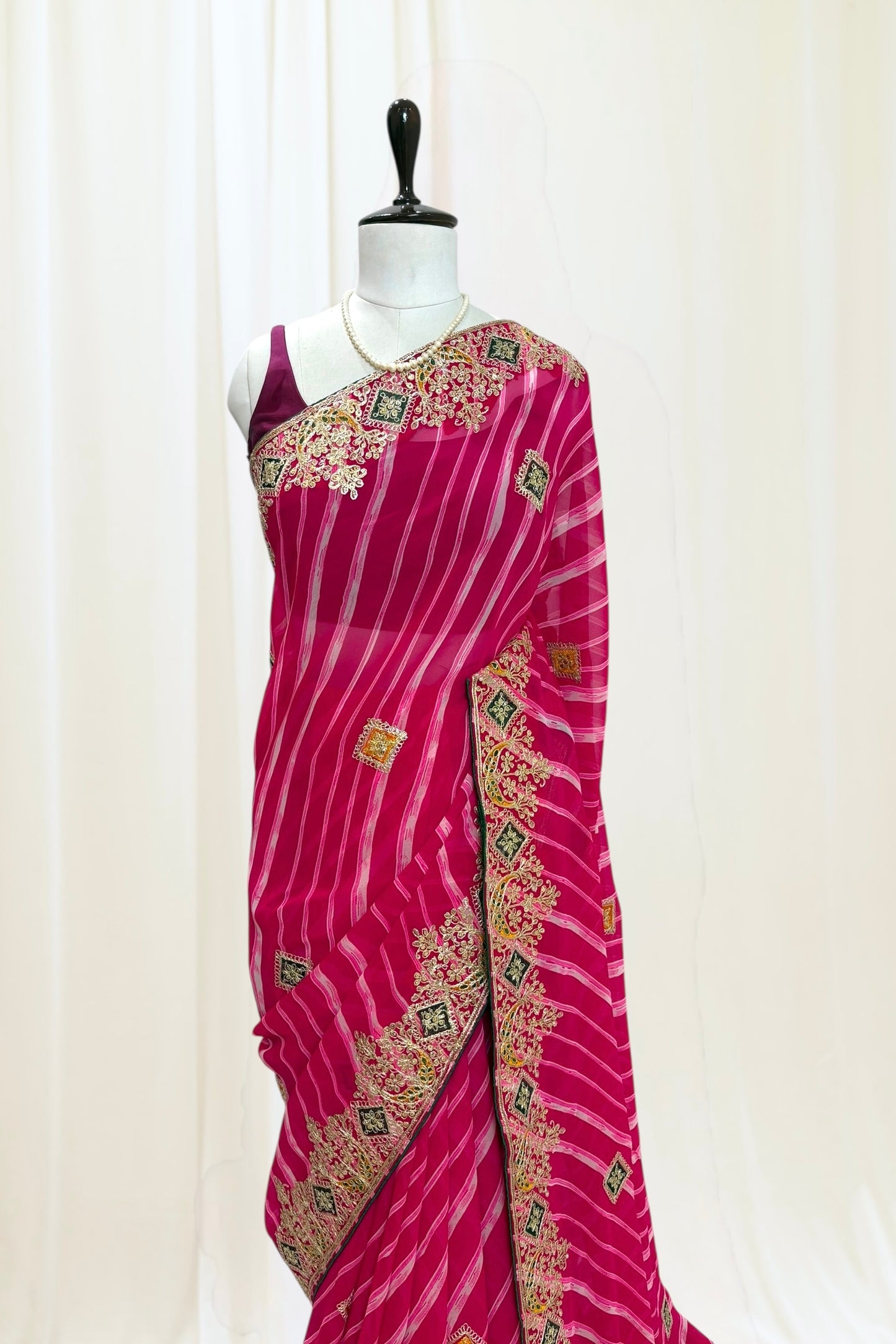 Leheriya work saree - Pink