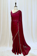 Satin chiffon scallop saree - Wine
