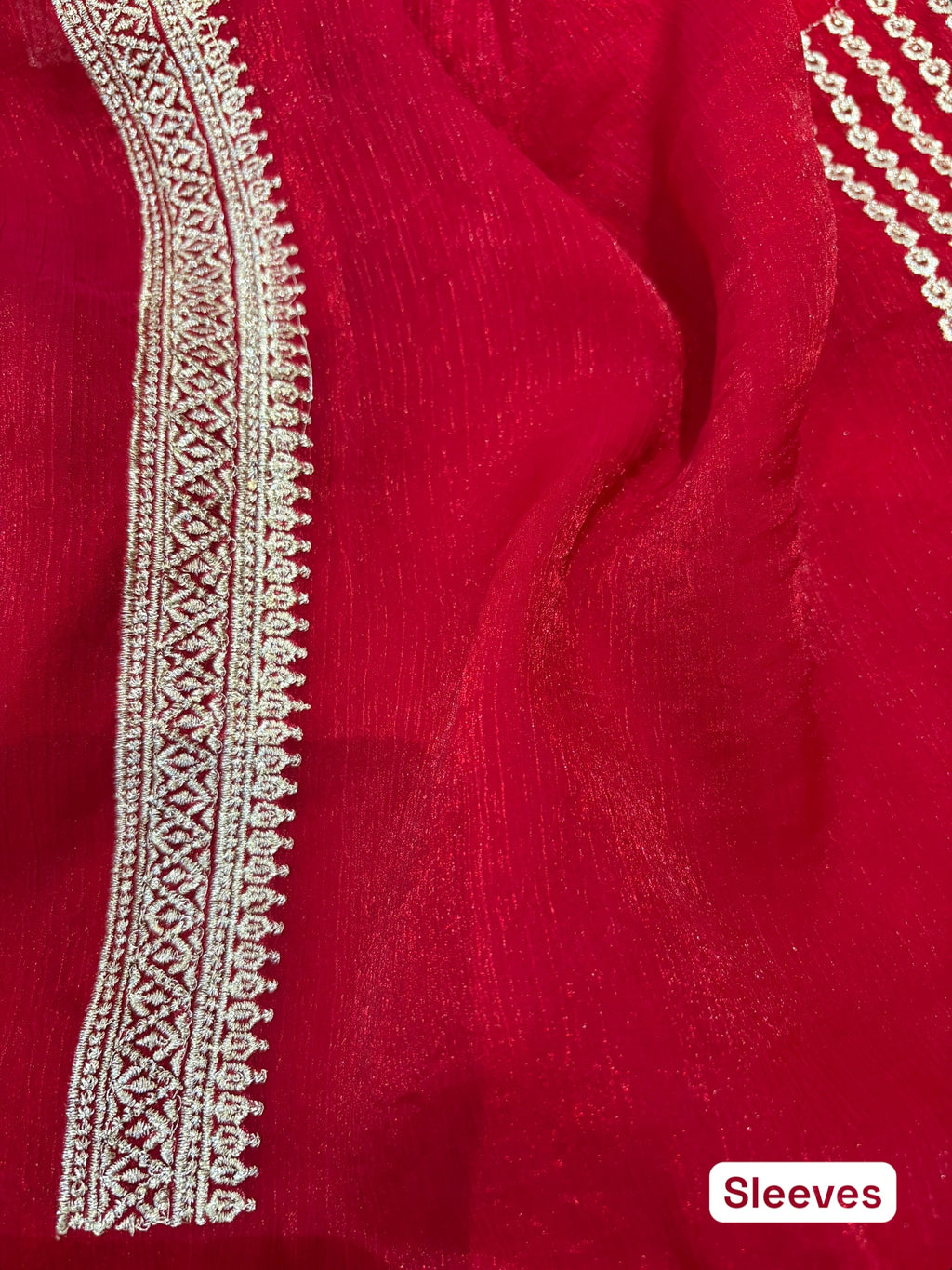 Red embellished fendy satin saree - Figure border