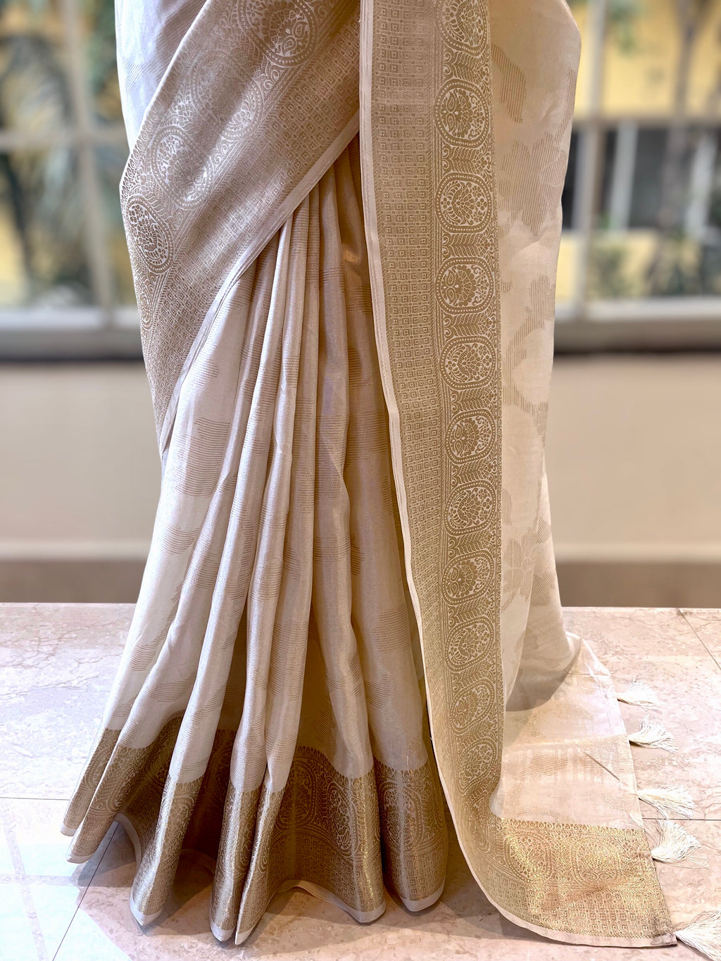 Classic White Golden Zari Saree
