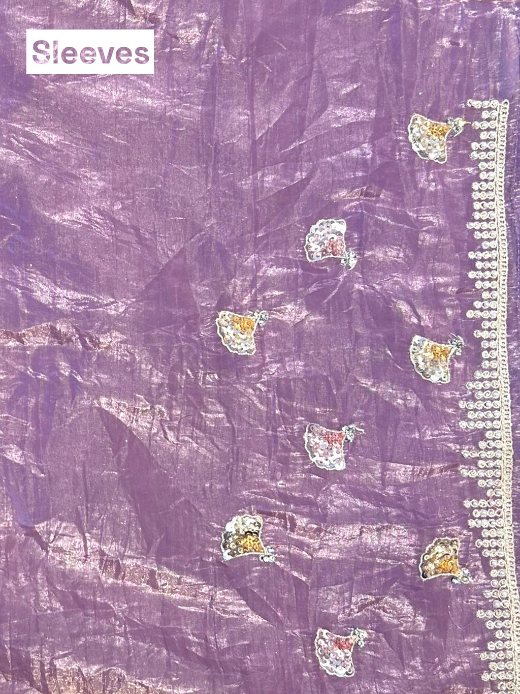 Pearl embroidered organza saree - Lilac