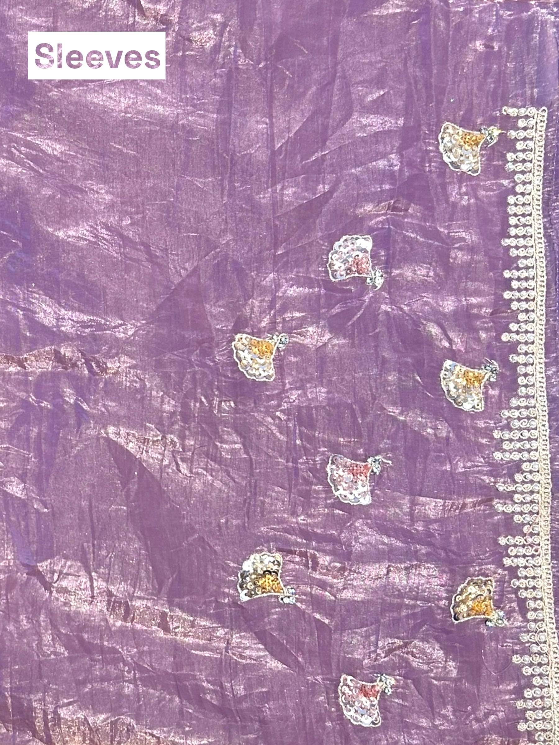 Pearl embroidered organza saree - Lilac