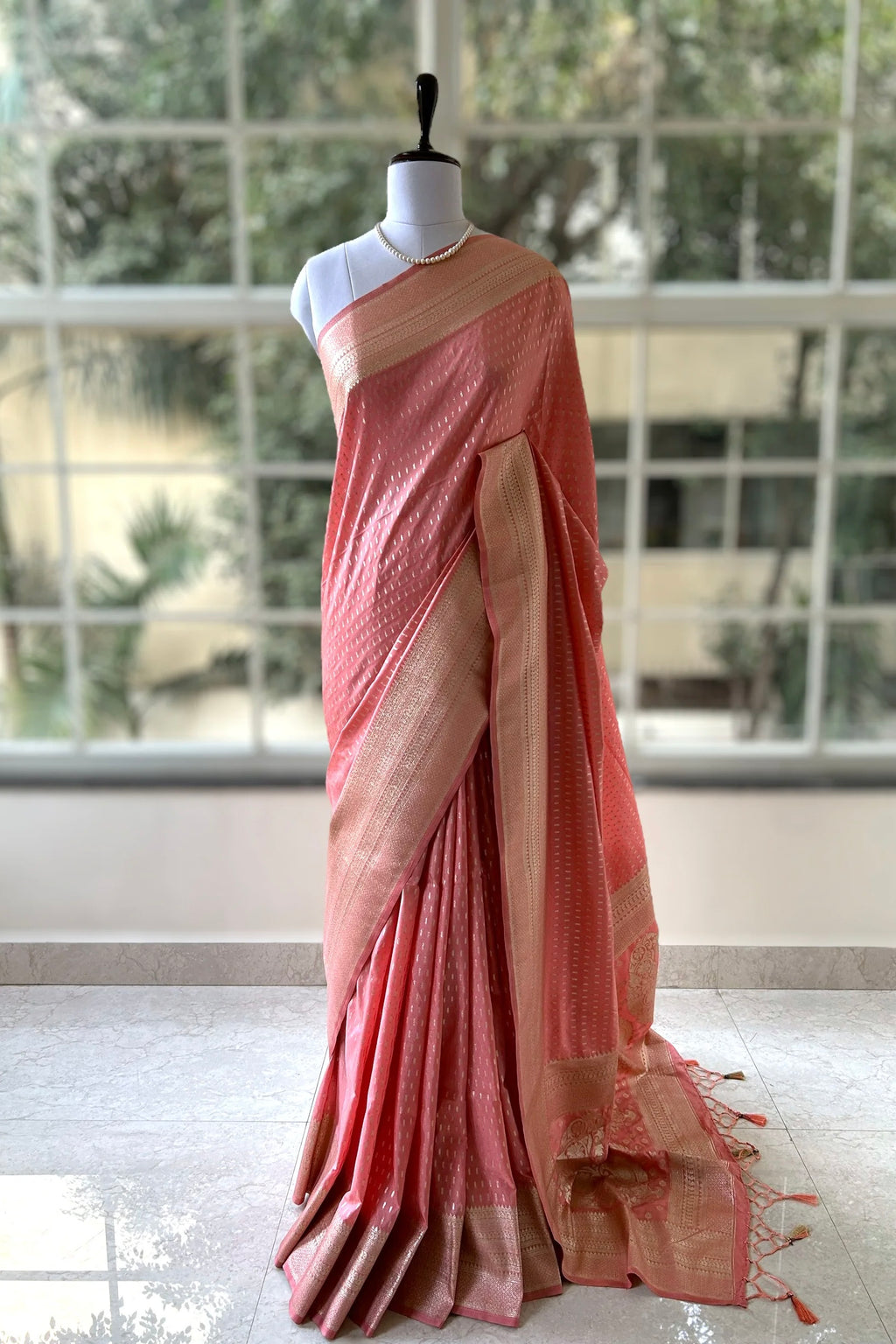 Peach pink gajji silk saree