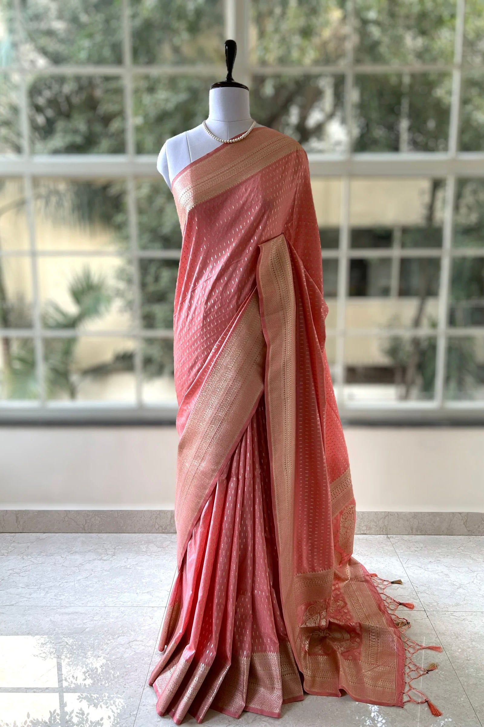 Peach pink gajji silk saree