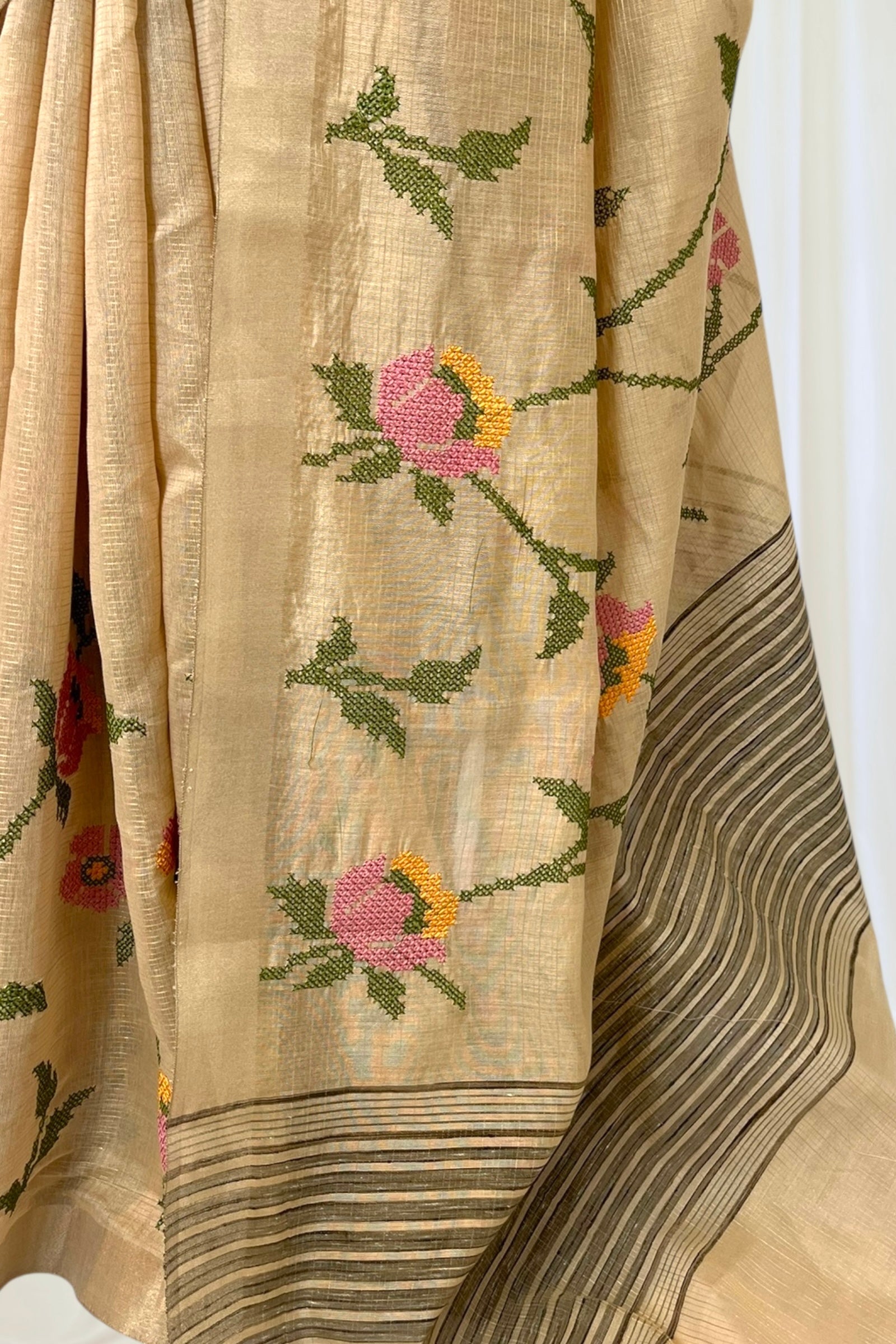 Golden resham work zari saree