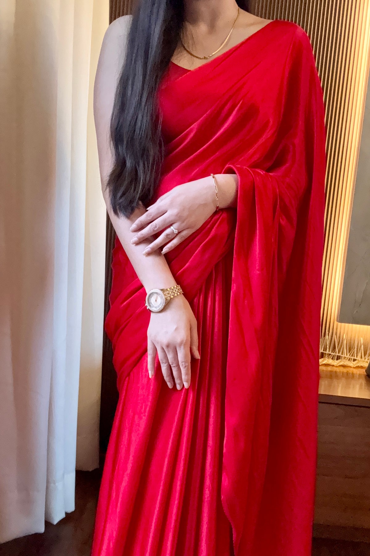 Plain pure gajji silk lagdi patta saree - Red