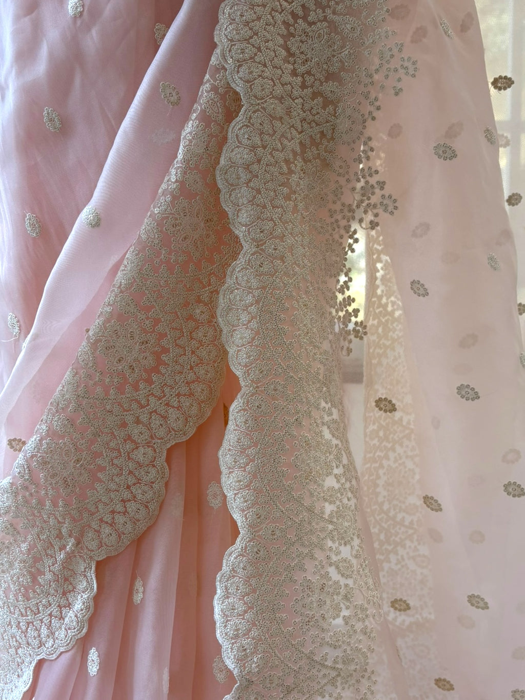 Lucknowi work saree - Baby pink