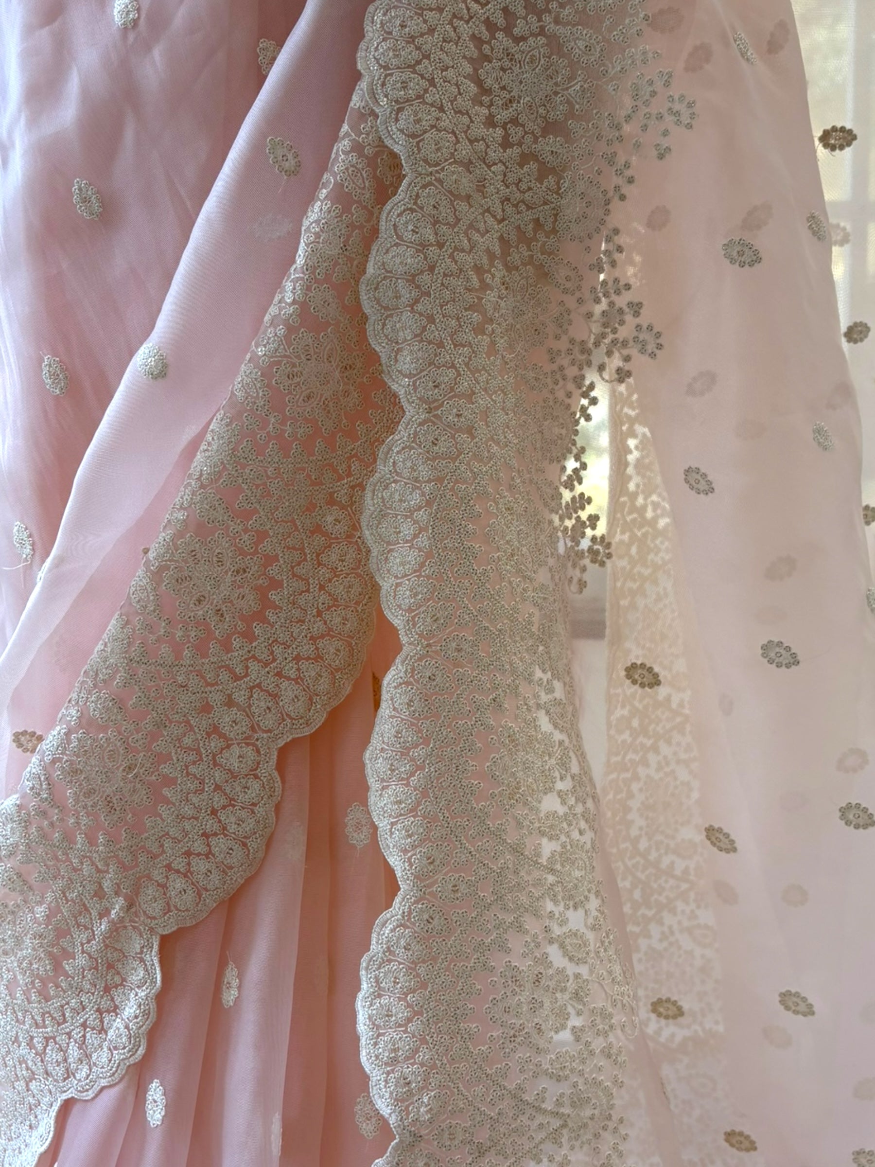 Lucknowi work saree - Baby pink