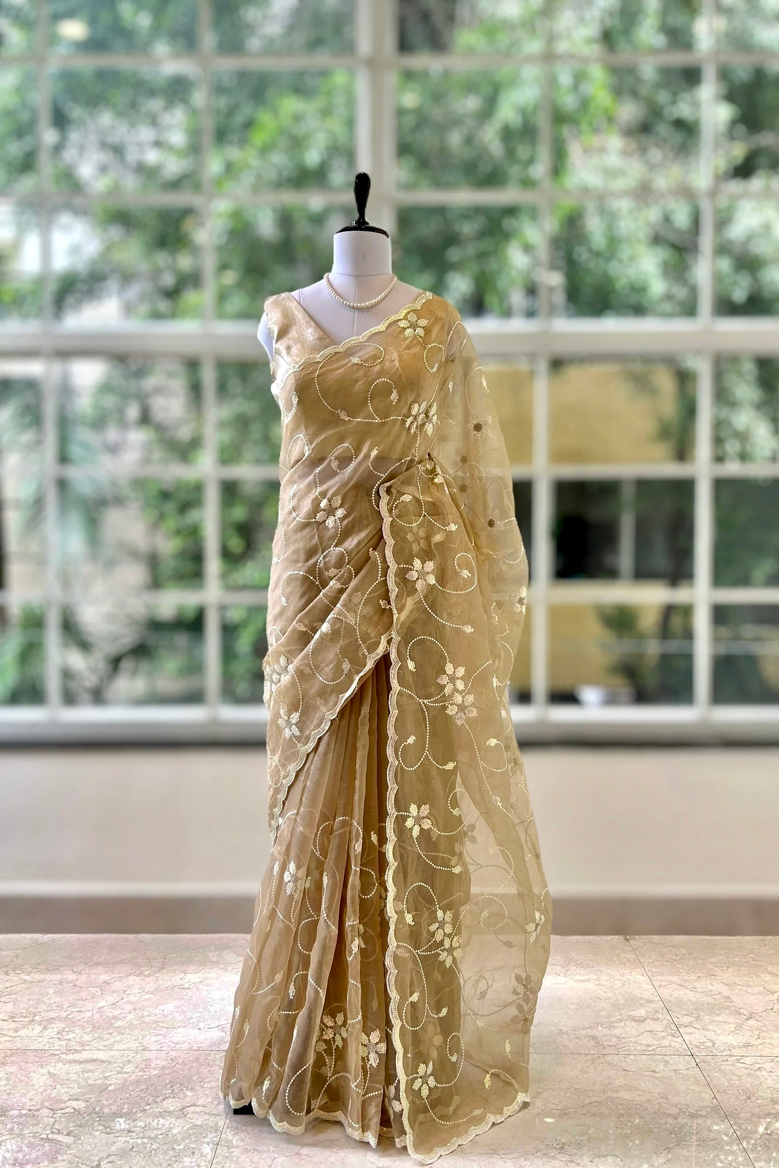 Shimmer organza saree - Golden