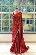 Ajrakh modal satin work saree - Red