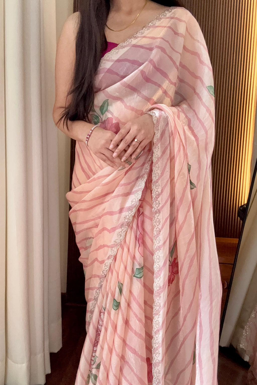 Digital print floral fendy chiffon saree - Blush Pink