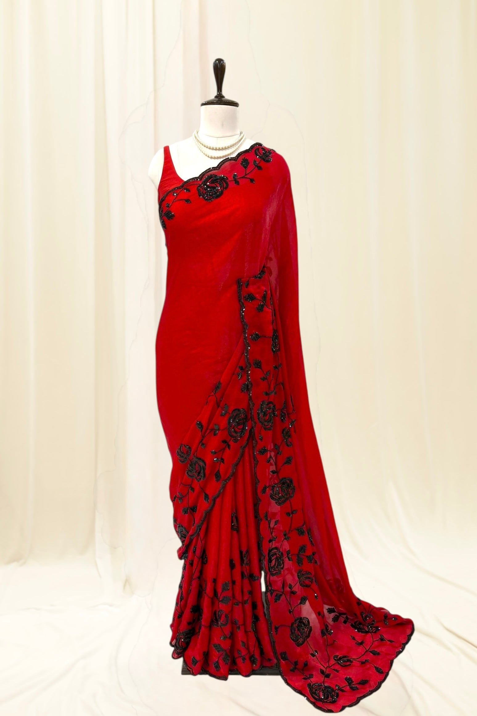 Designer red fendy sequins saree