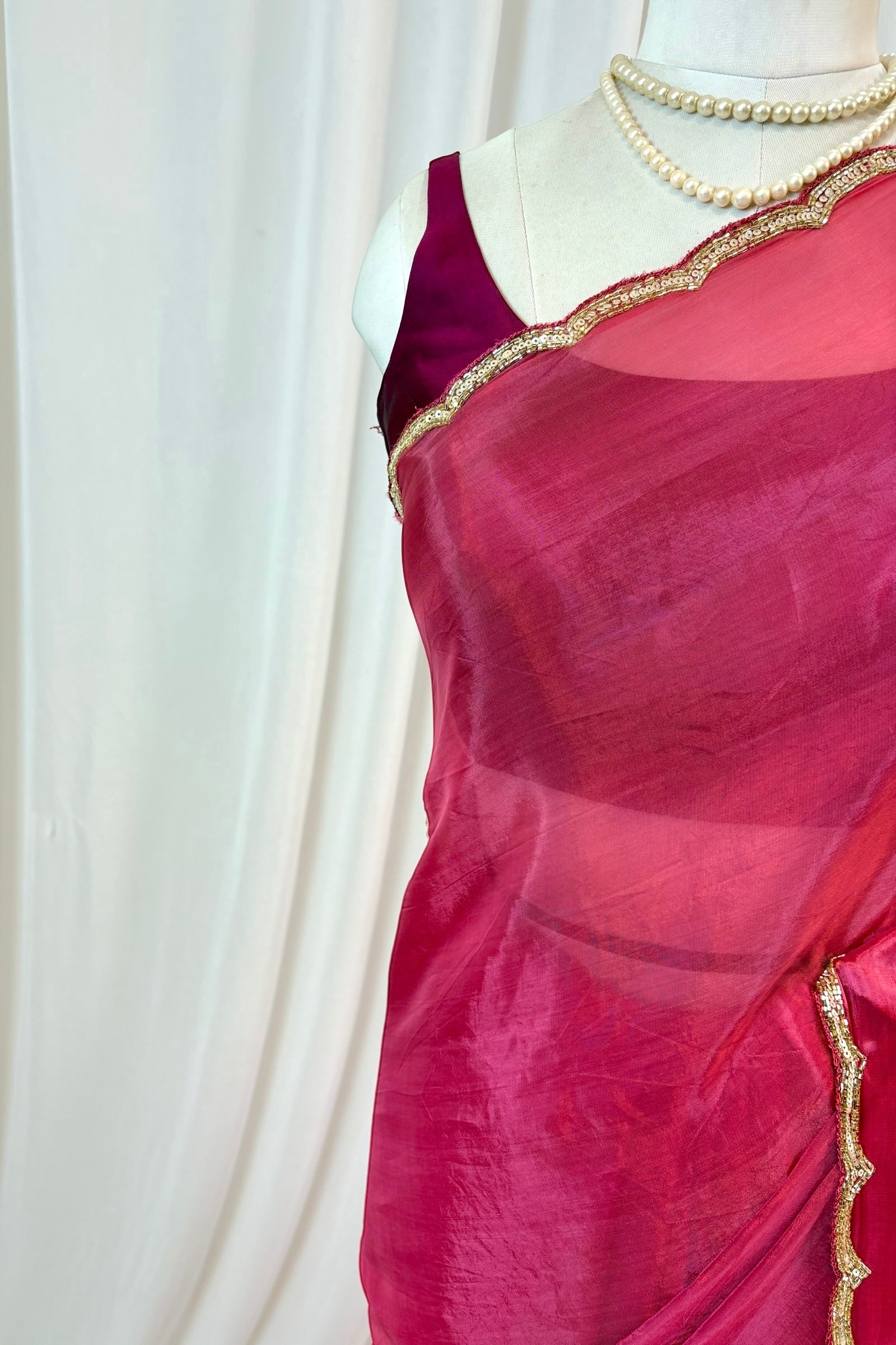 Pure organza sequins saree - Onion Pink