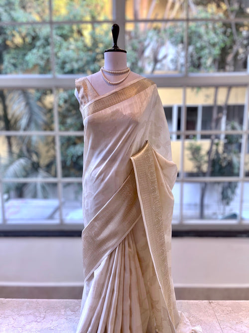 Classic White Golden Zari Saree