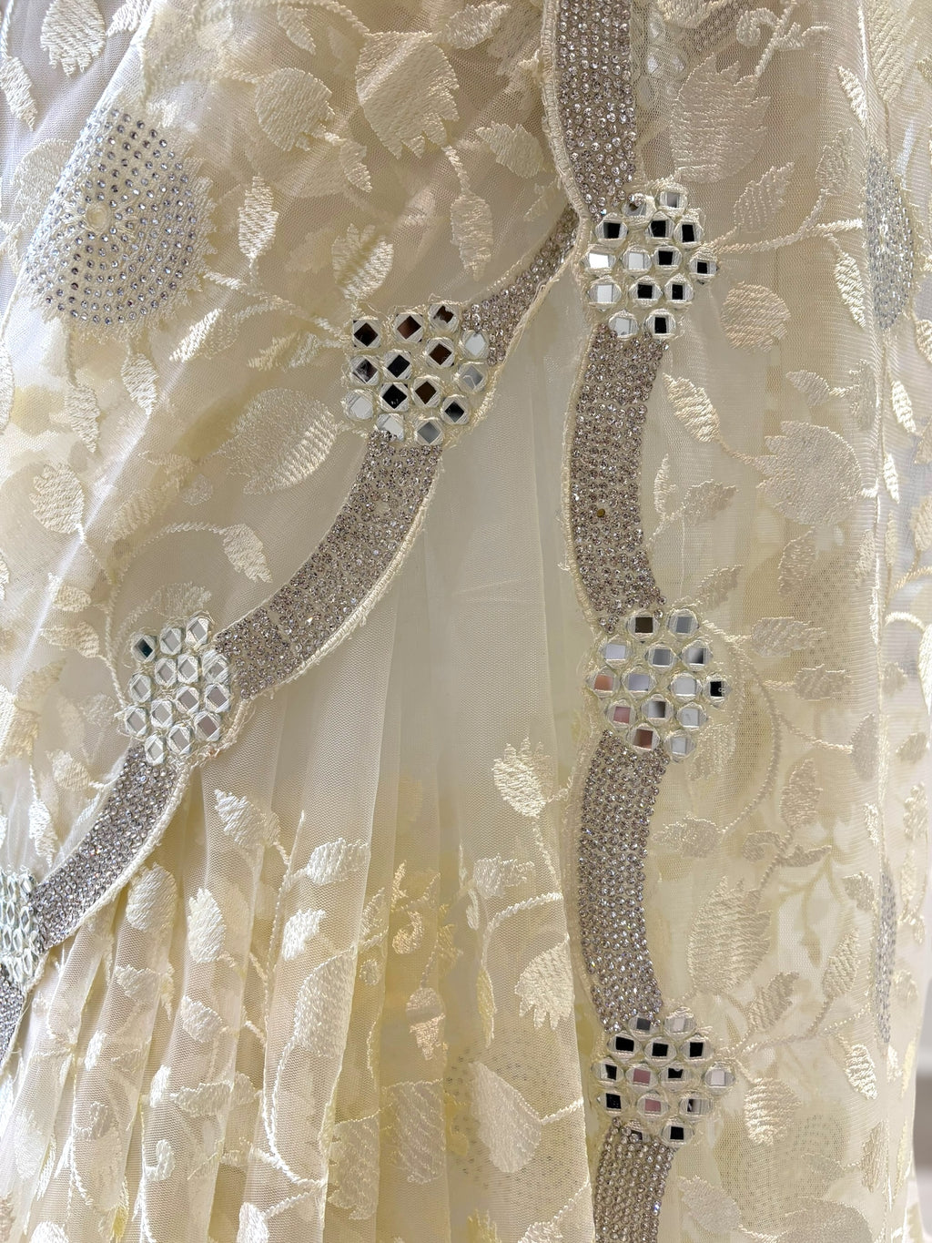 Off white floral net saree