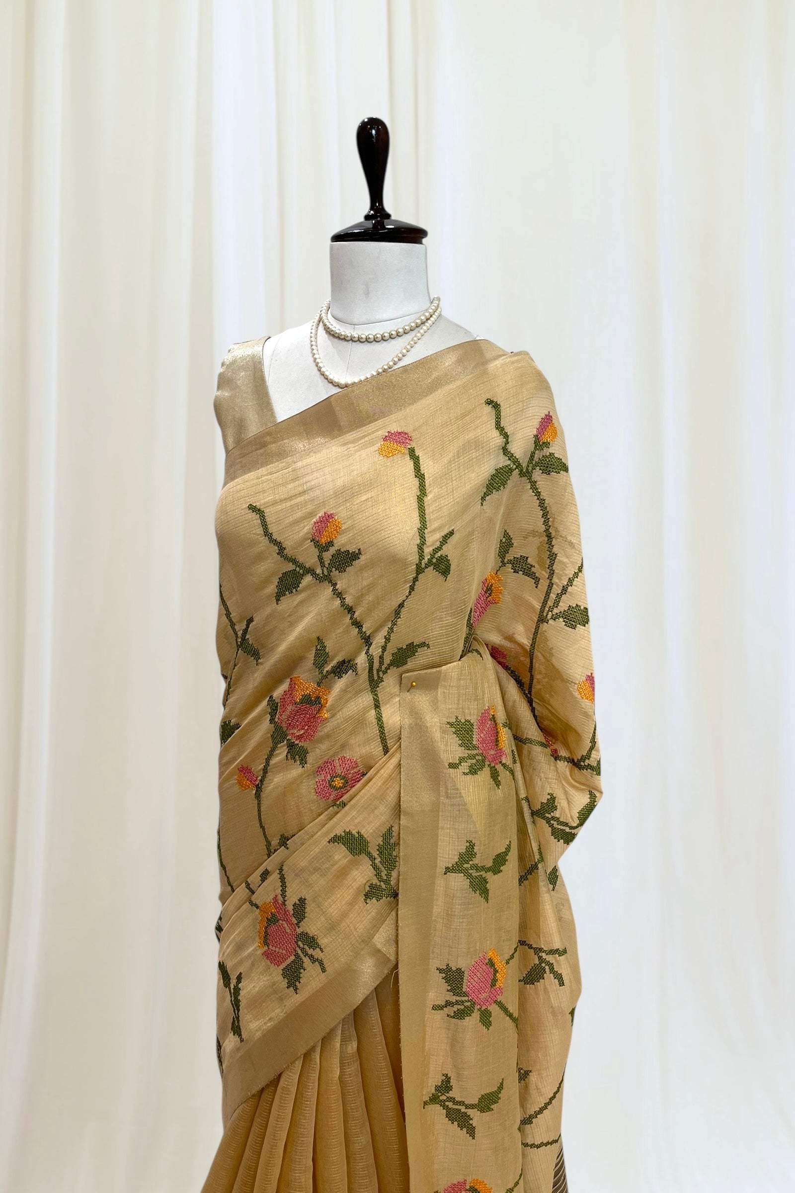 Golden resham work zari saree