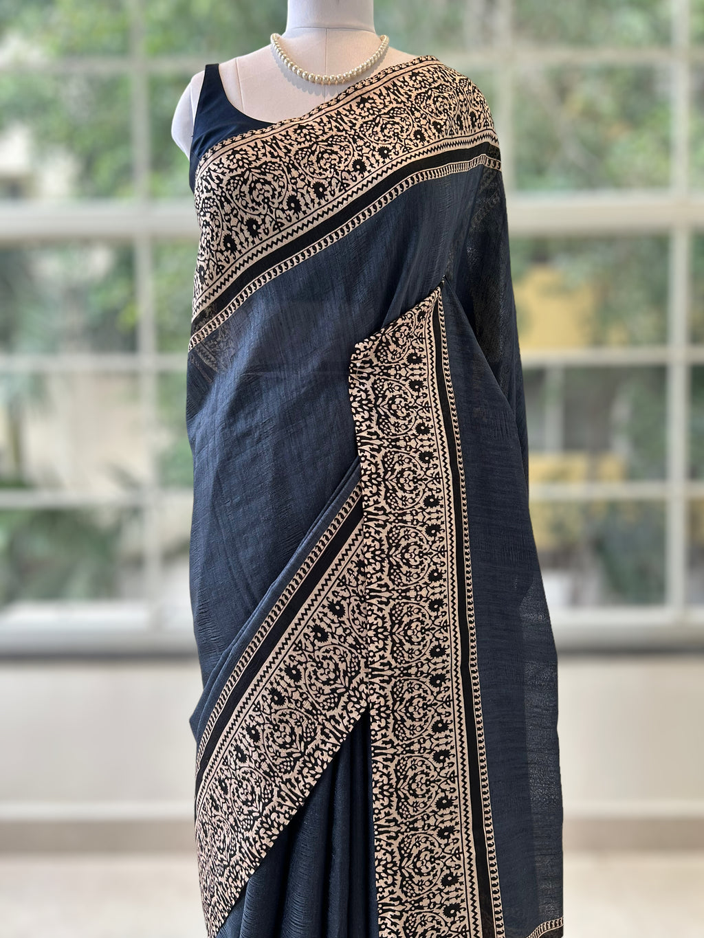 Tussar silk saree - Navy Blue