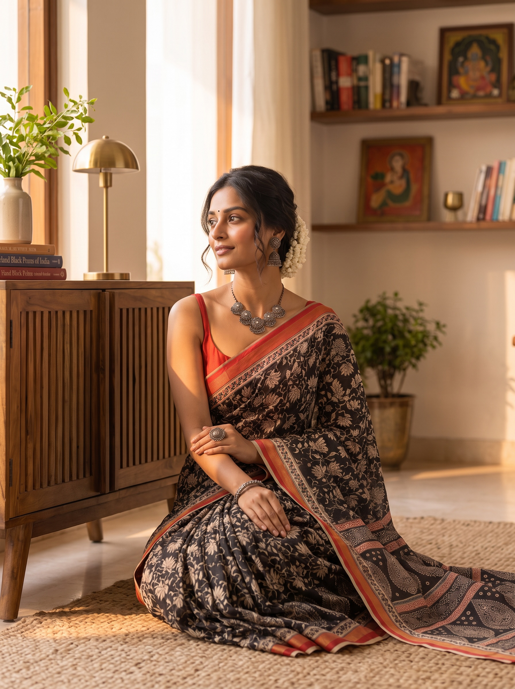 Soft muslin cotton saree - Black